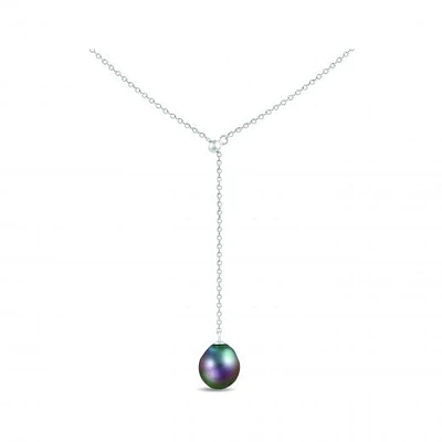 Sterling Silver 9-10mm Tahitian Pearl Necklace