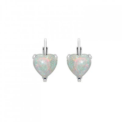 Sterling Silver Created Opal Heart Earrings