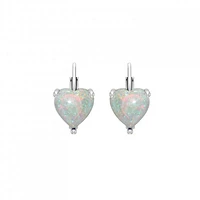 Sterling Silver Created Opal Heart Earrings