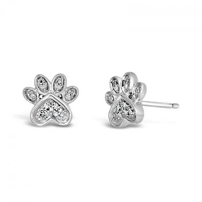Charming Pets Sterling Silver Diamond Paw Studs