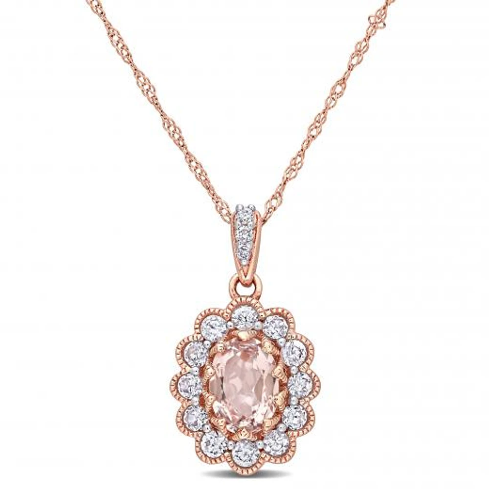 Julianna B 10K Rose Gold Morganite White Sapphire & Diamond Pendant with Chain