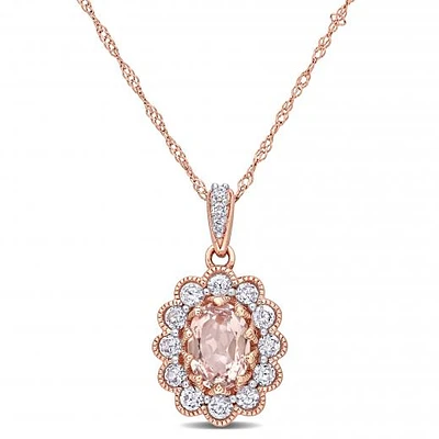Julianna B 10K Rose Gold Morganite White Sapphire & Diamond Pendant with Chain