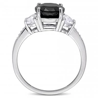 Julianna B Sterling Silver Black Sapphire Created White Sapphire & Diamond Ring