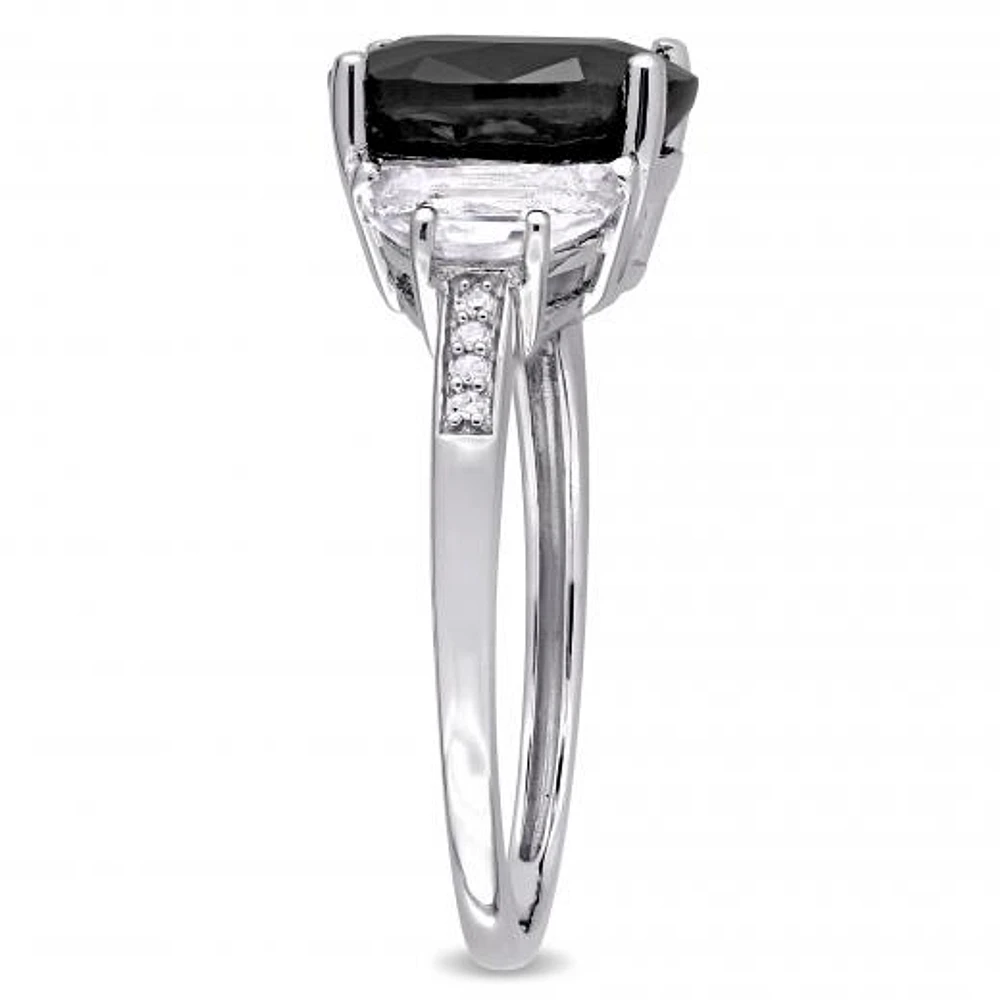 Julianna B Sterling Silver Black Sapphire Created White Sapphire & Diamond Ring
