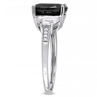 Julianna B Sterling Silver Black Sapphire Created White Sapphire & Diamond Ring