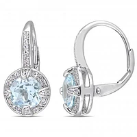 Julianna B Sterling Silver Blue Topaz & White Sapphire Leverback Earrings