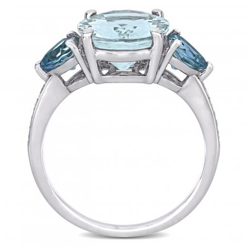 Julianna B Sterling Silver Aquamarine Blue Topaz & 0.05CTW Diamond Fashion Ring