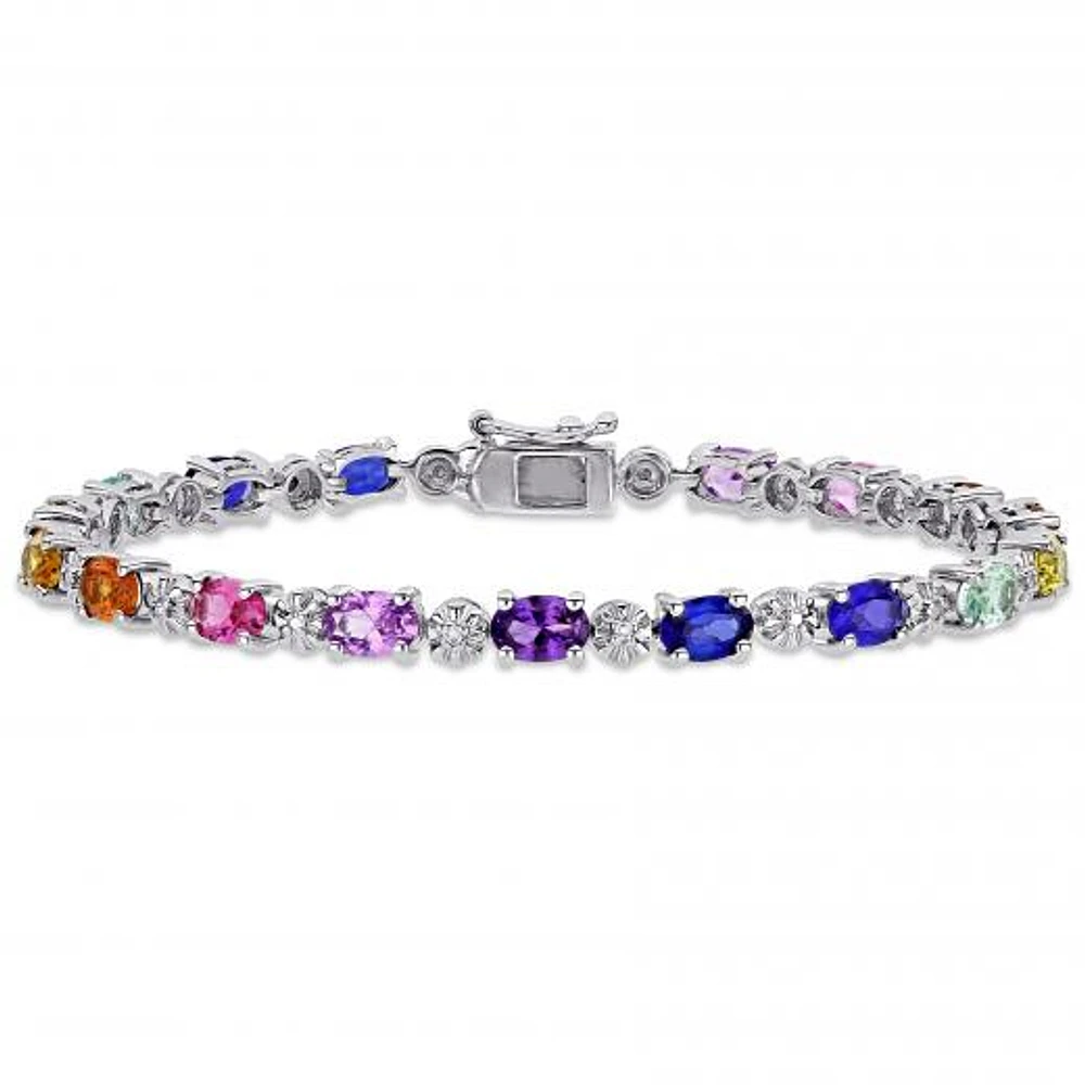 Julianna B Sterling Silver Multi Colour Created Sapphire & Diamond Bracelet