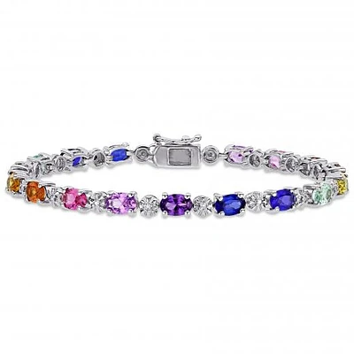 Julianna B Sterling Silver Multi Colour Created Sapphire & Diamond Bracelet