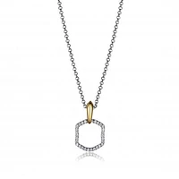 Elle 17+2" 2-Tone Cubic Zirconia Pendant Necklace