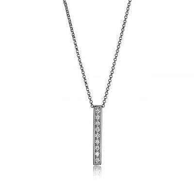 Elle Cubic Zirconia Vertical Bar Necklace 16" with 2" Extender