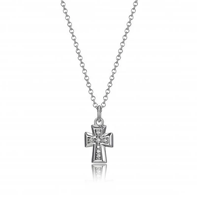 Elle "Scintillation" Small Cubic Zirconia Cross Necklace 18+2" Extension