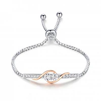 Sterling Silver Rose Plated Cubic Zirconia Bolo Bracelet