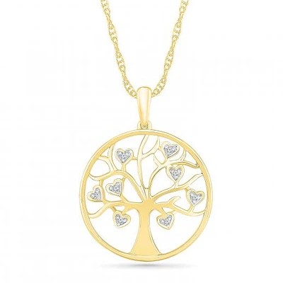 10K Yellow Gold 0.05CTW Diamond Tree Pendant