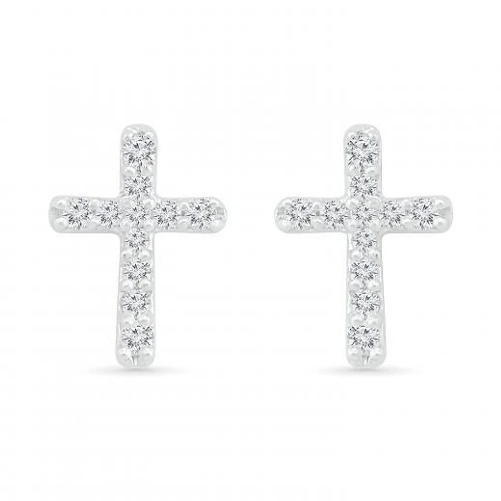 10K White Gold 0.10CTW Diamond Cross Earrings