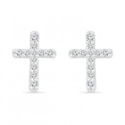 10K White Gold 0.10CTW Diamond Cross Earrings