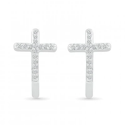 10K White Gold 0.10CTW Diamond Cross Earrings