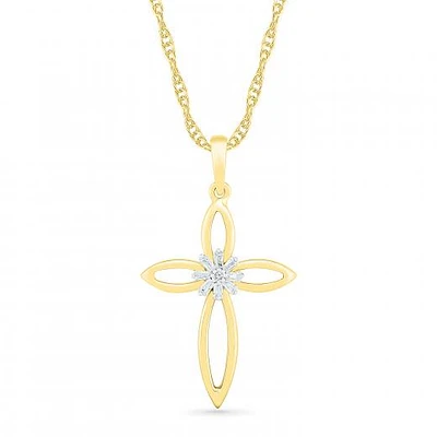 10K Yellow Gold 0.05CTW Diamond Cross Pendant