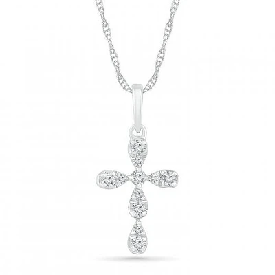 10K White Gold 0.10CTW Diamond Cross Pendant