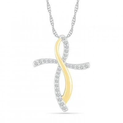 10K White & Yellow Gold 0.16CTW Diamond Cross Pendant
