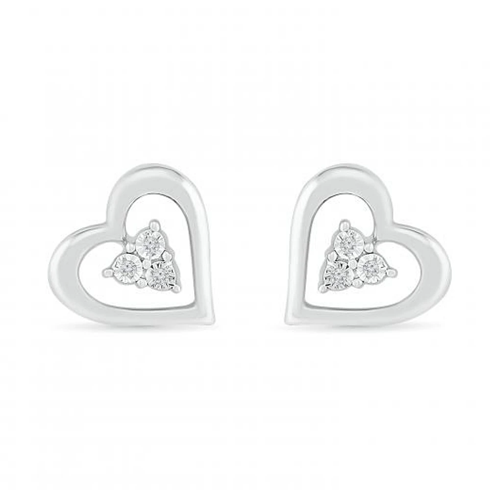 Sterling Silver 0.02CTW Diamond Heart Earrings