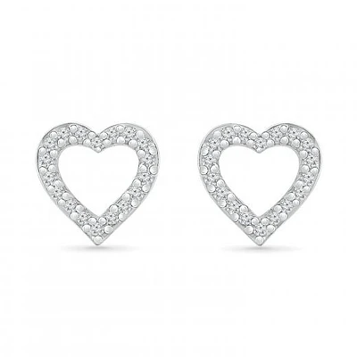 10K White Gold 0.05CTW Diamond Heart Earrings