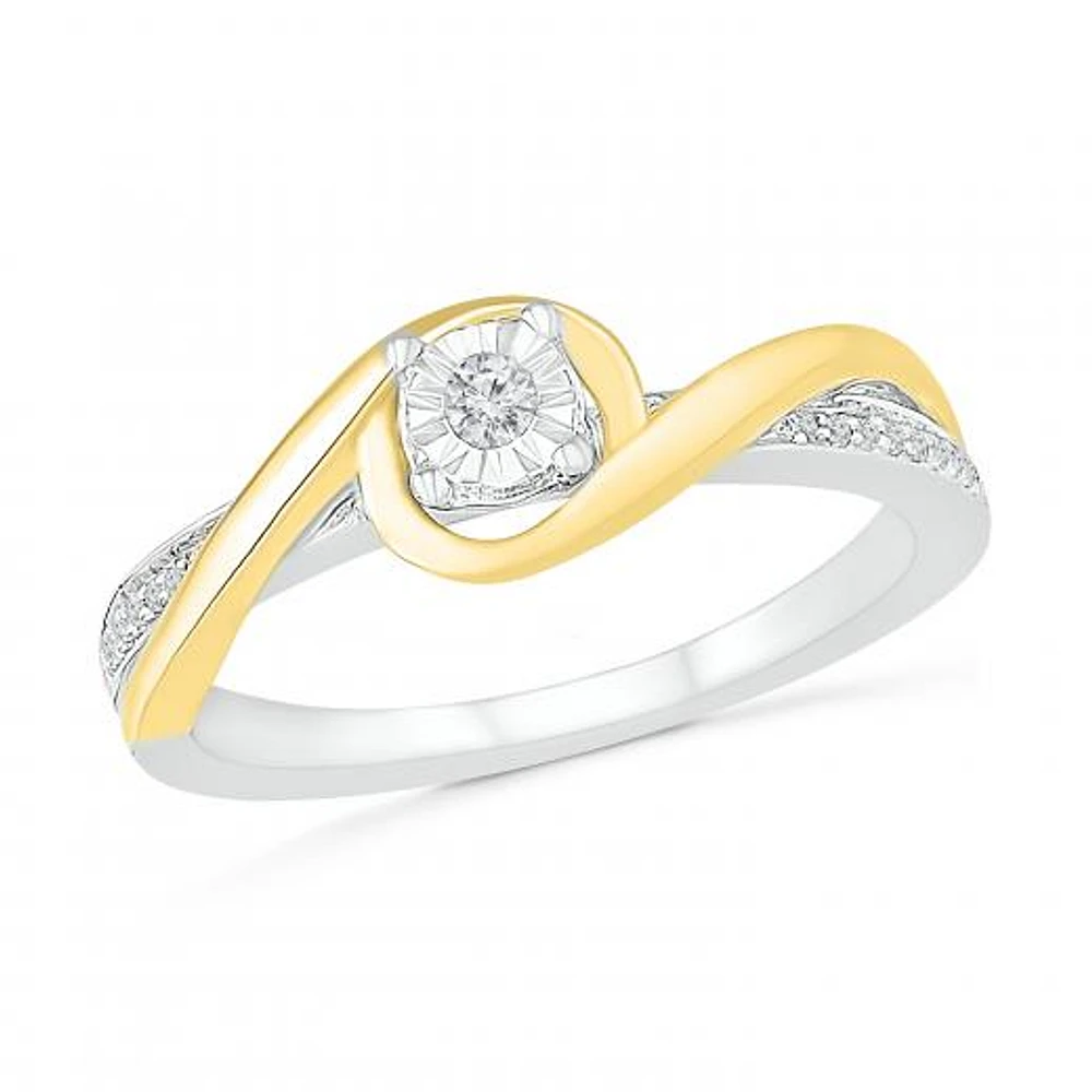 Sterling Silver & 10K Yellow Gold 0.10CTW Diamond Ring