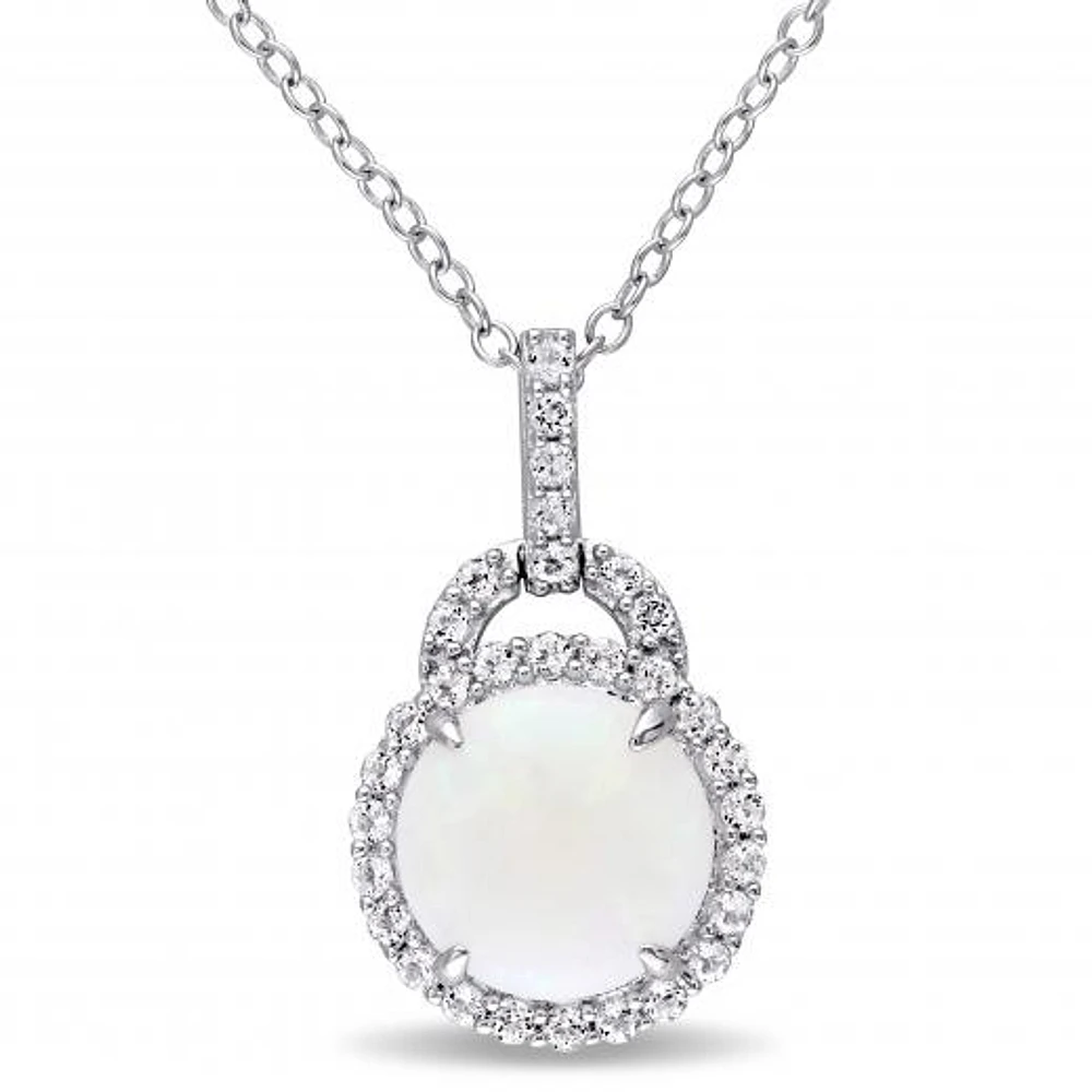 Julianna B Sterling Silver Opal and White Topaz Halo Charm Pendant