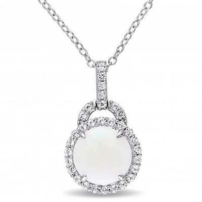 Julianna B Sterling Silver Opal and White Topaz Halo Charm Pendant