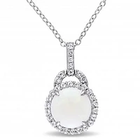 Julianna B Sterling Silver Opal and White Topaz Halo Charm Pendant