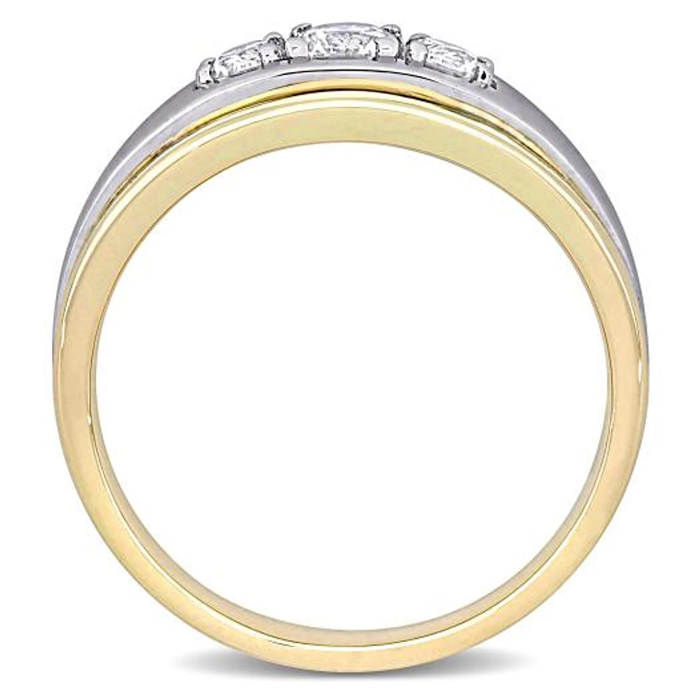 10K White & Yellow Gold Created Sapphire 3-Stone Men's Ring