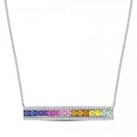Julianna B Sterling Silver Multi-Colour Created Sapphire Bar Necklace