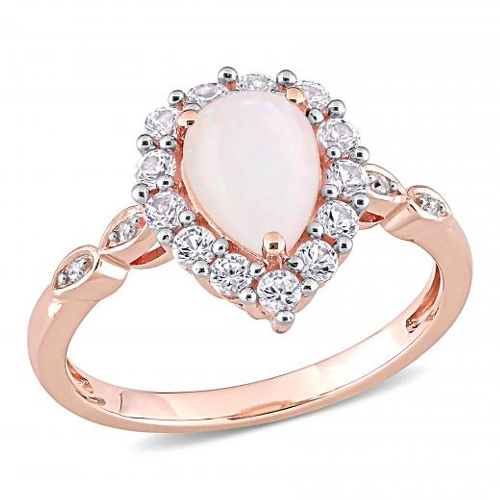 Julianna B 10K Rose Gold Opal Created White Sapphire & Diamond Accent Ring