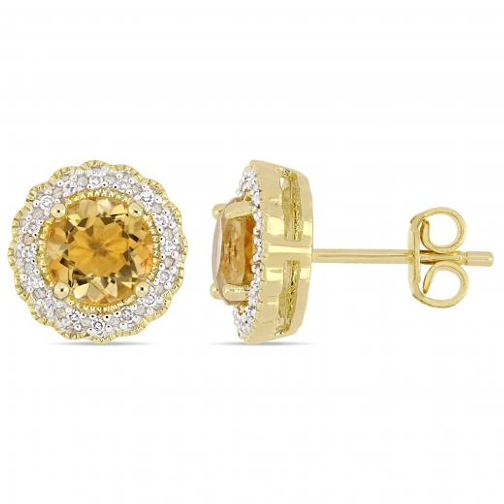 Julianna B Yellow Plated Sterling Silver Citrine 0.10CTW Diamond Earrings