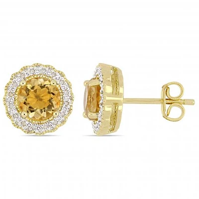 Julianna B Yellow Plated Sterling Silver Citrine 0.10CTW Diamond Earrings