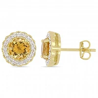 Julianna B Yellow Plated Sterling Silver Citrine 0.10CTW Diamond Earrings