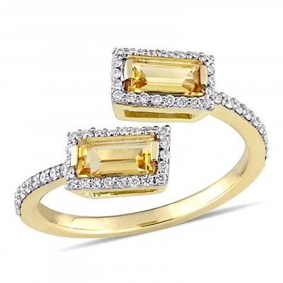 Julianna B 14K Yellow Gold Baguette Cut Citrine and 0.25CTW Diamond Ring