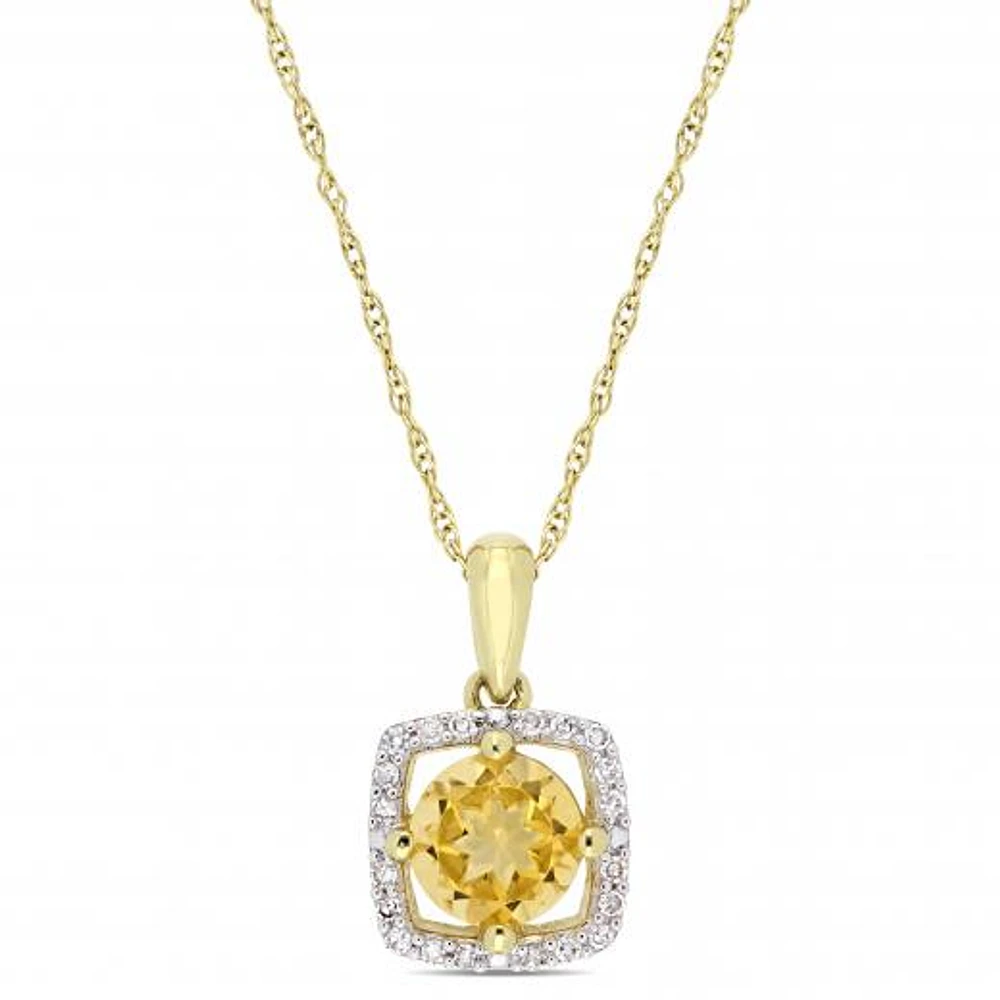 Julianna B 10K Yellow Gold Citrine and 0.10CTW Diamond Square Halo Pendant