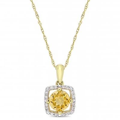 Julianna B 10K Yellow Gold Citrine and 0.10CTW Diamond Square Halo Pendant
