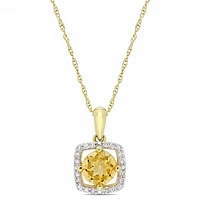Julianna B 10K Yellow Gold Citrine and 0.10CTW Diamond Square Halo Pendant