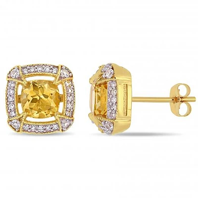Julianna B 10K Yellow Gold Citrine White Sapphire & 0.02CTW Diamond Earrings