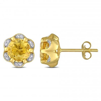 Julianna B 14K Yellow Gold Citrine and Diamond Accent Flower Stud Earrings