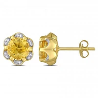 Julianna B 14K Yellow Gold Citrine and Diamond Accent Flower Stud Earrings