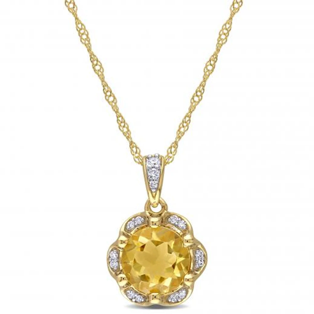 Julianna B 14K Yellow Gold Citrine and Diamond Accent Flower Necklace