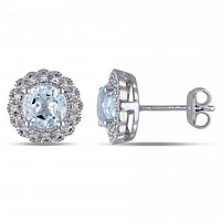 Julianna B Sterling Silver Blue Topaz & 0.10CTW Diamond Halo Stud Earrings