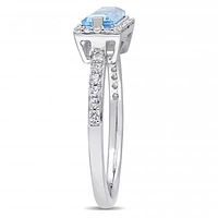 Julianna B Sterling Silver Baguette-Cut Blue Topaz and White Sapphire Halo Ring