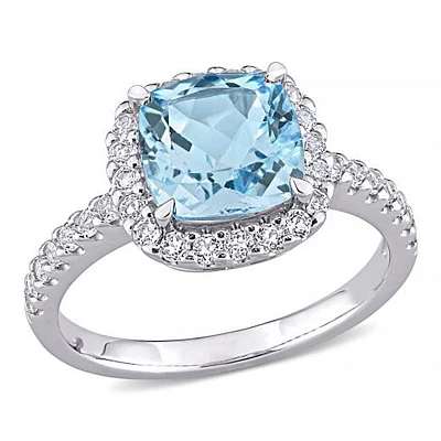 Julianna B 10K White Gold Sky-Blue Topaz and White Topaz Halo Ring