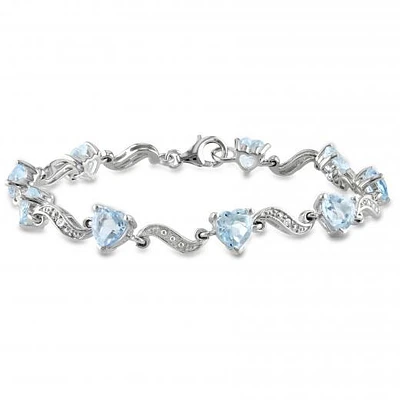 Julianna B Sterling Silver Blue Topaz and Diamond Heart S-Link Bracelet