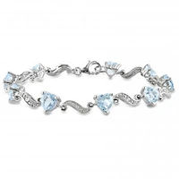 Julianna B Sterling Silver Blue Topaz and Diamond Heart S-Link Bracelet