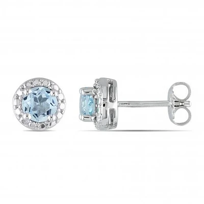 Julianna B Sterling Silver Blue Topaz Halo Stud Earrings